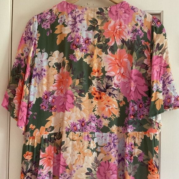 Faux WRAP MIDI FLORAL SUMMER DRESS VISCOSE 100% size US 14 - Picture 8 of 14